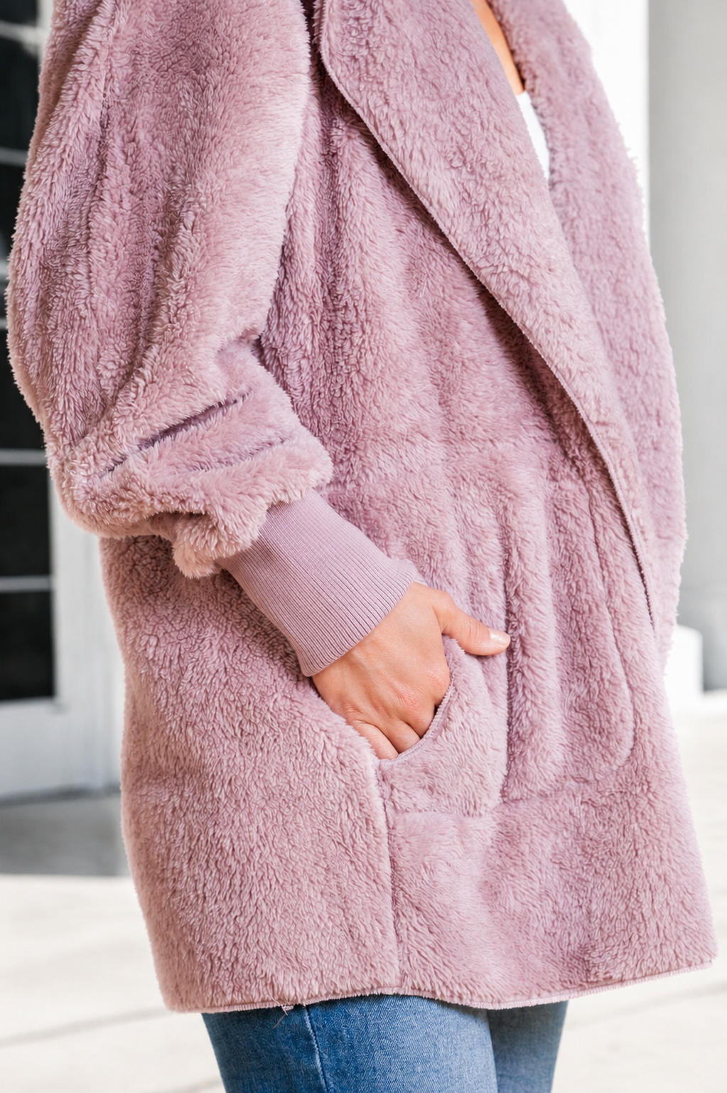Teddy Bear Plush Cardigan (Dusty Lilac)