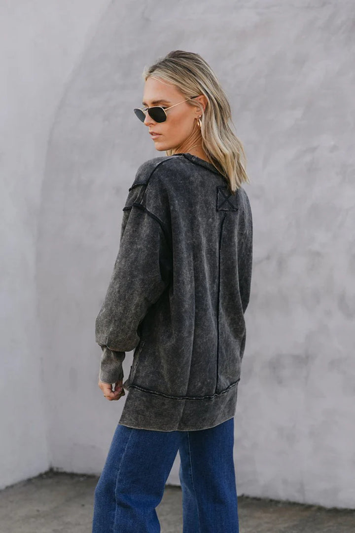 Zen Acid Wash Cotton Sweatshirt (Ash Black)
