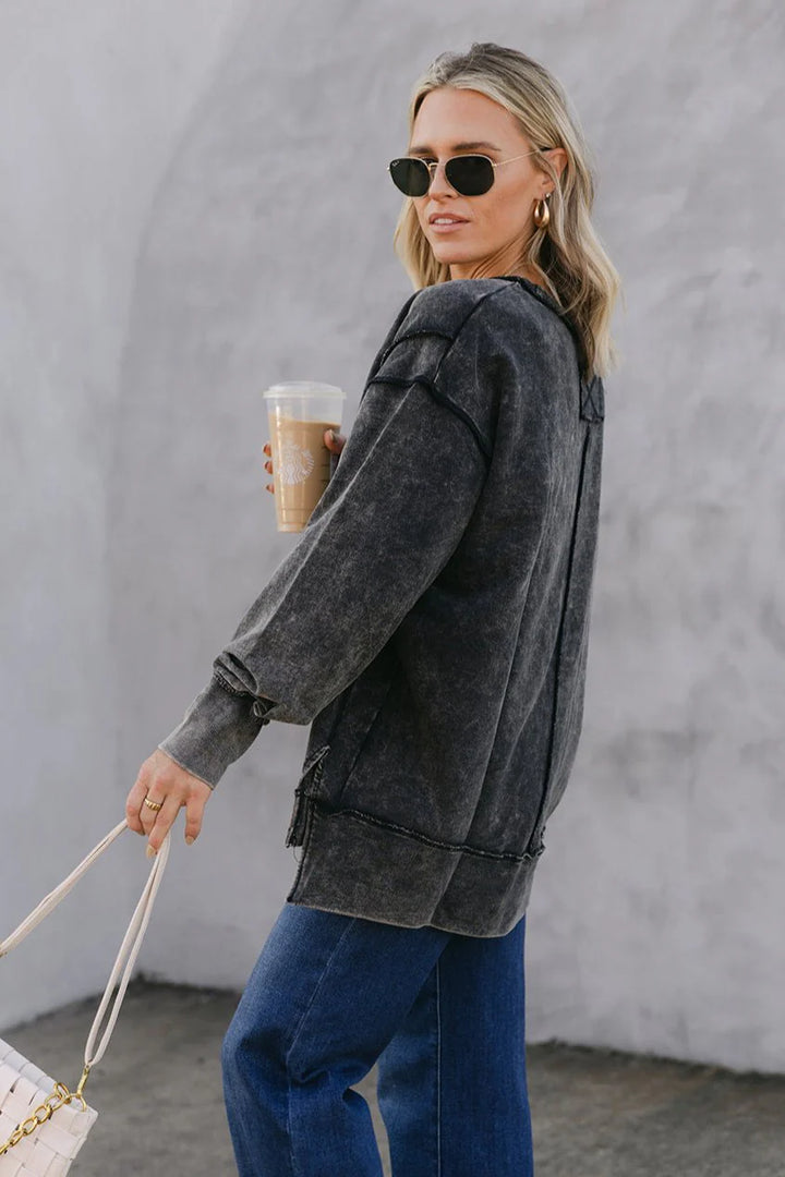 Zen Acid Wash Cotton Sweatshirt (Ash Black)