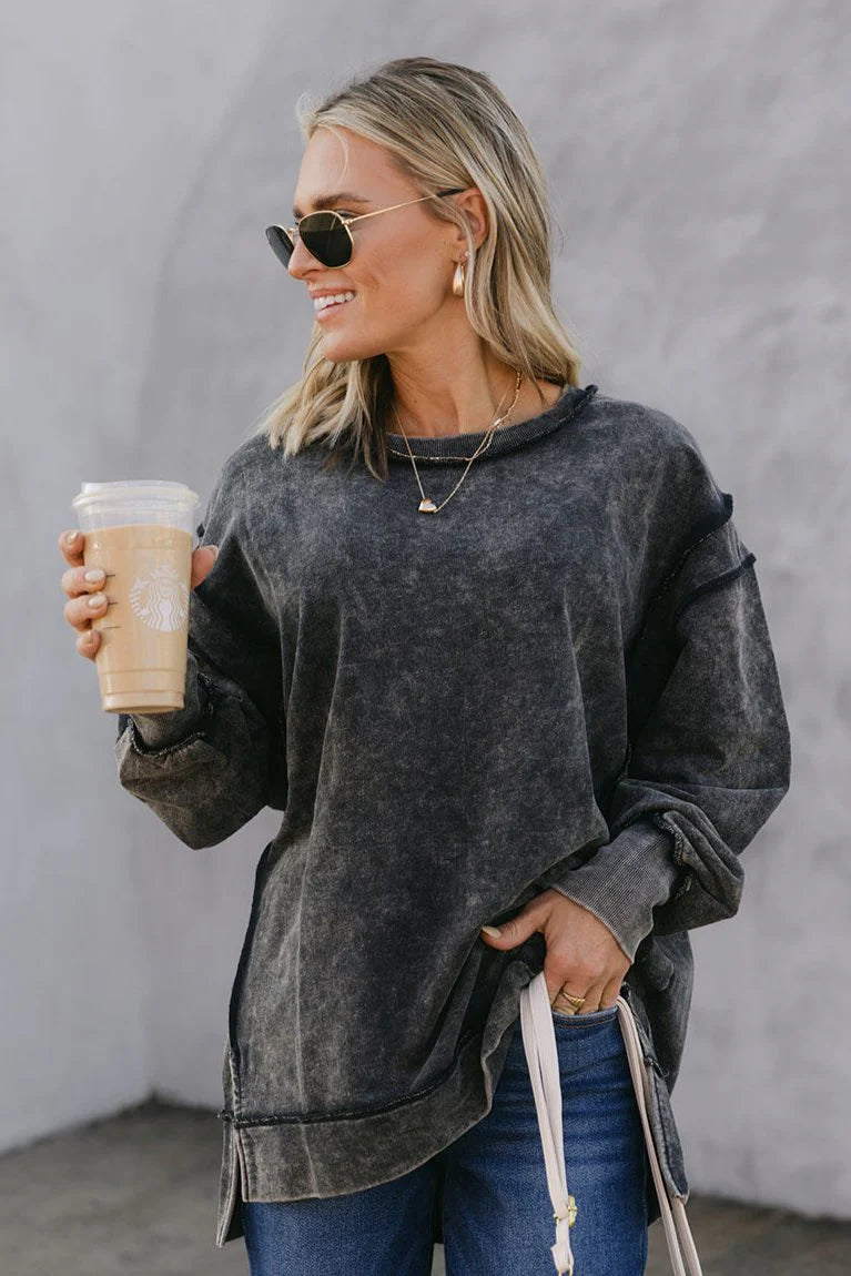 Zen Acid Wash Cotton Sweatshirt (Ash Black)
