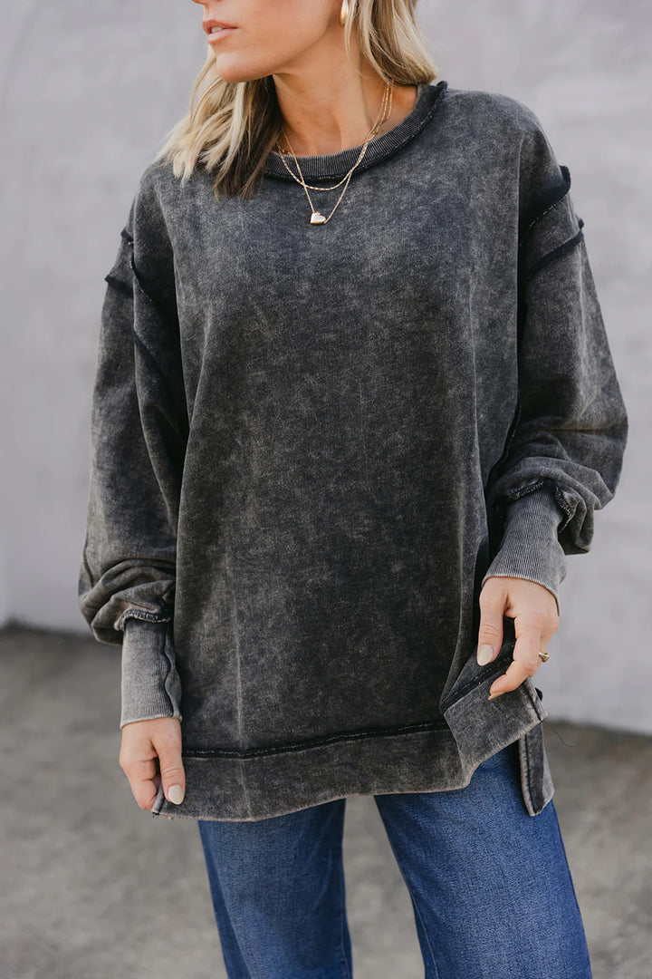 Zen Acid Wash Cotton Sweatshirt (Ash Black)