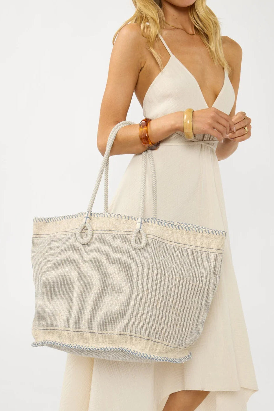 Lovestitch Biarritz Stitched Tote Bag (Blue/Natural)
