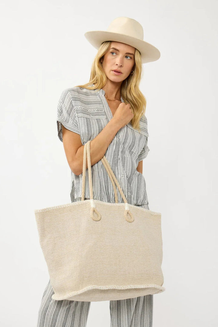 Lovestitch Biarritz Stitched Tote Bag (White/Natural)