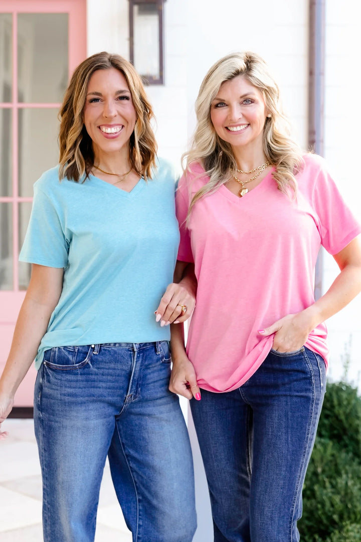 Zen Cotton V Neck Tee (Heather Fuchsia)