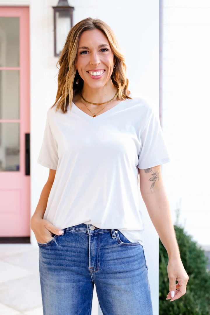 Zen Cotton V Neck Tee (White)