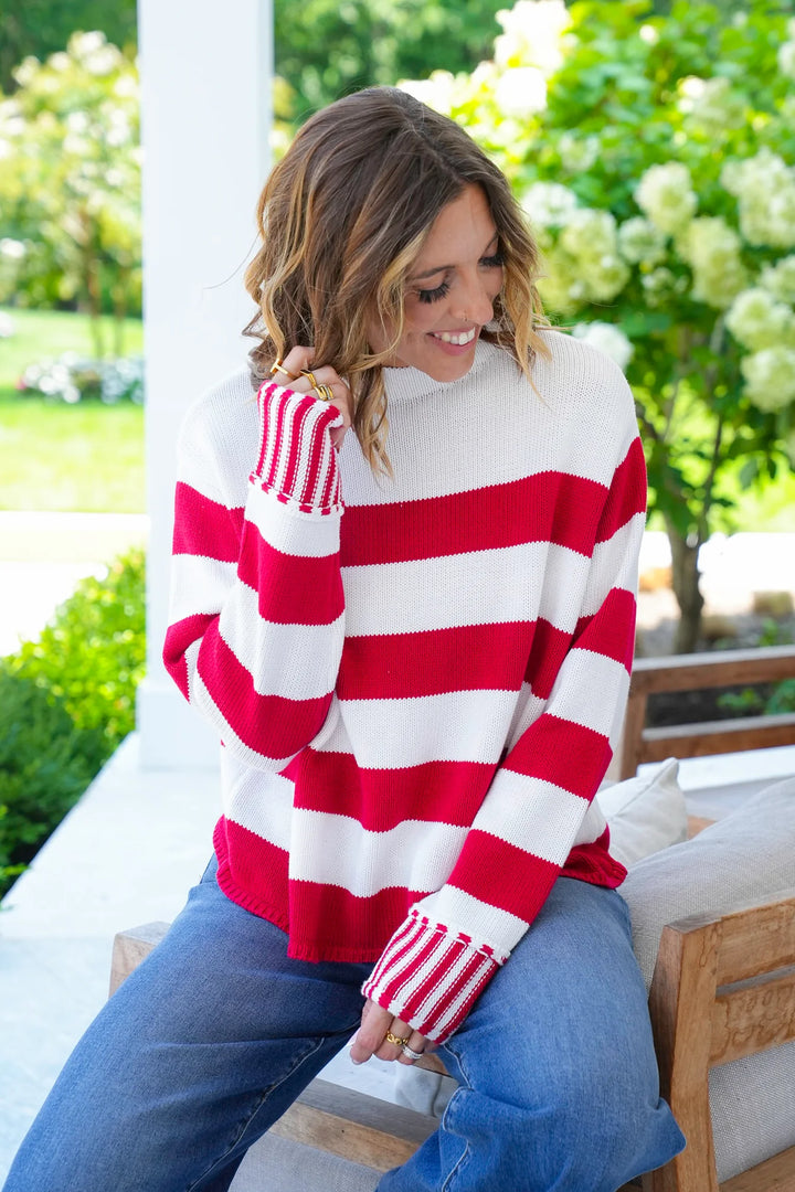 Zen Striped Cotton Sweater (Red)