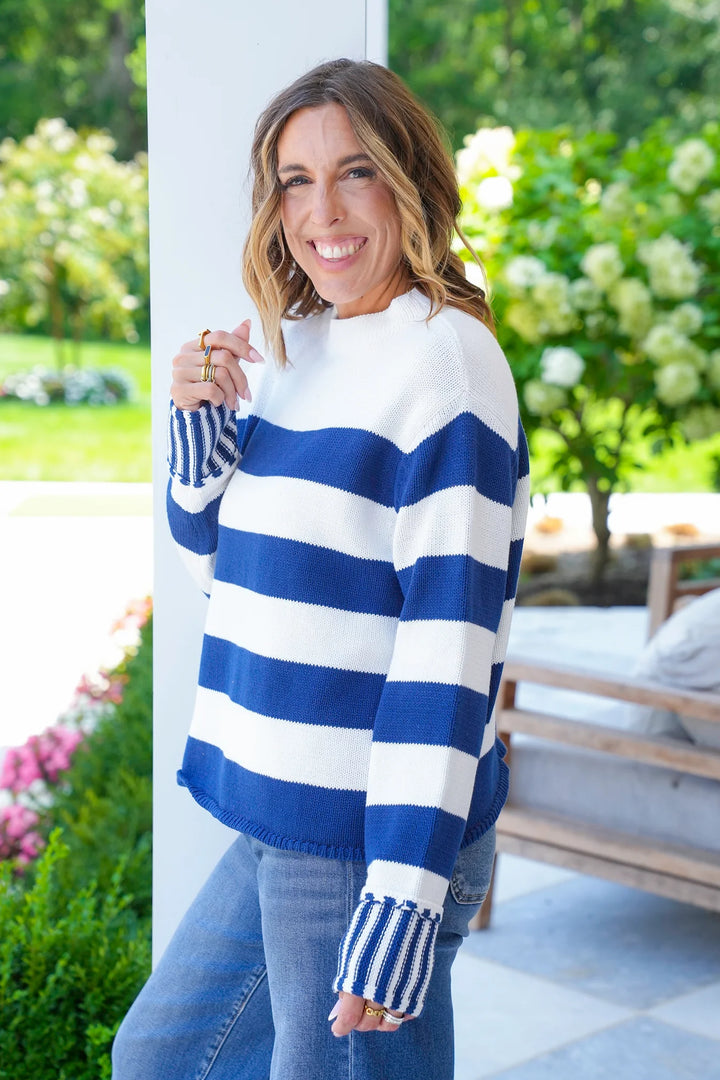 Zen Striped Cotton Sweater (Light Navy)