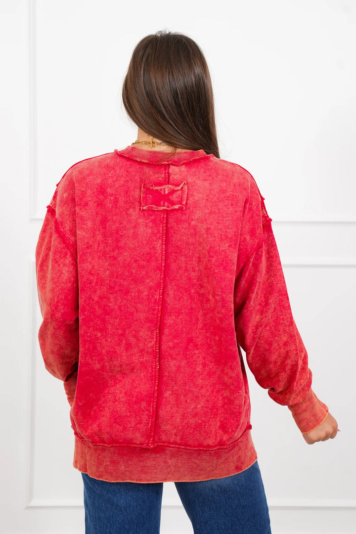 Zen Acid Wash Cotton Sweatshirt (Dark Red)