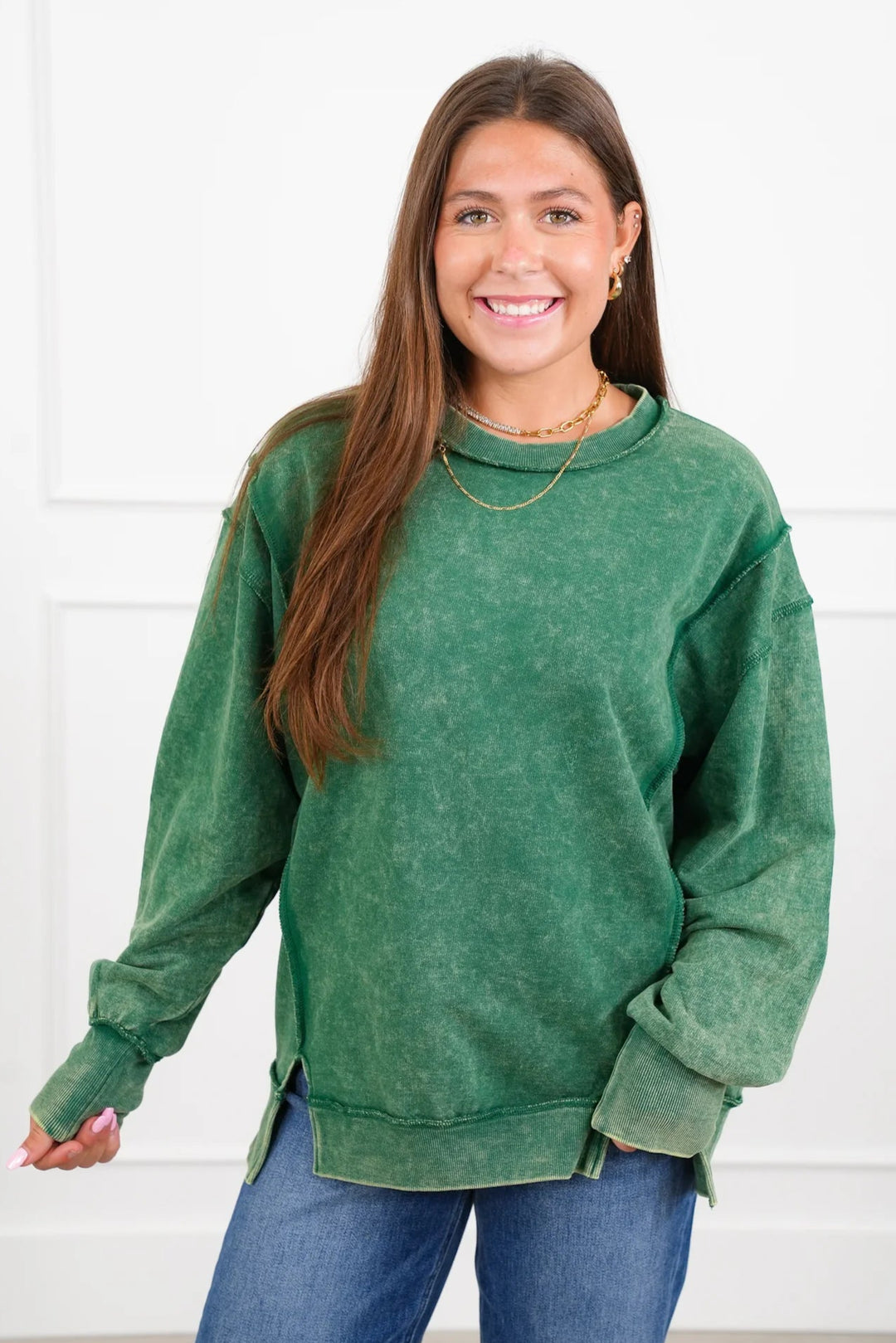 Zen Acid Wash Cotton Sweatshirt (Forest Green)