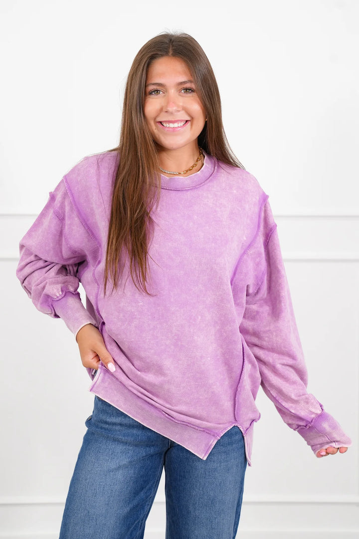 Zen Acid Wash Cotton Sweatshirt (Violet)