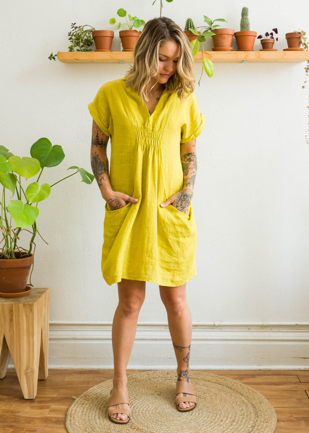 Meo Linen Pocket Dress (Mustard)