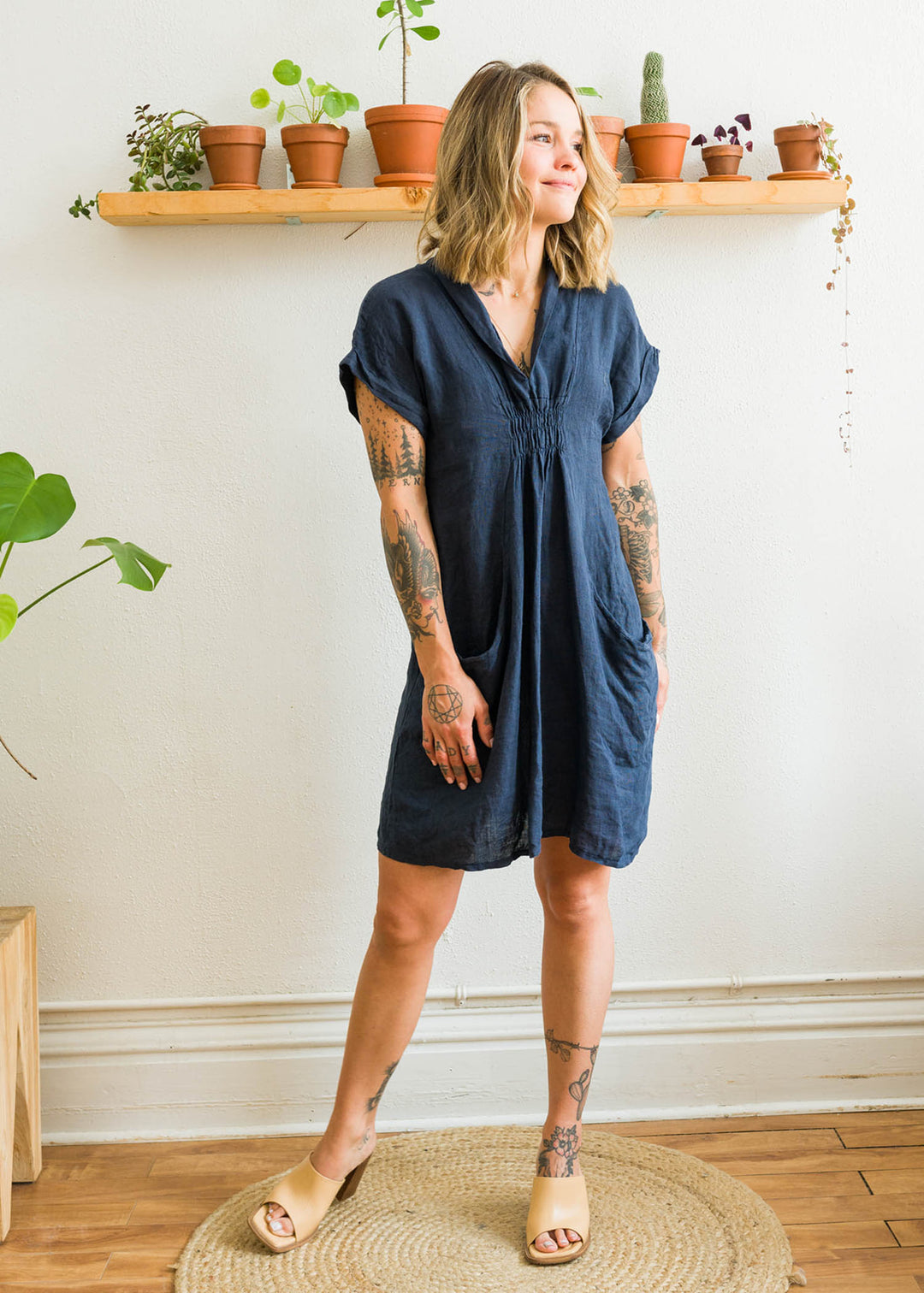 meo linen pocket dress Meo Linen Pocket Dress (Avocado) Vibe Apparel