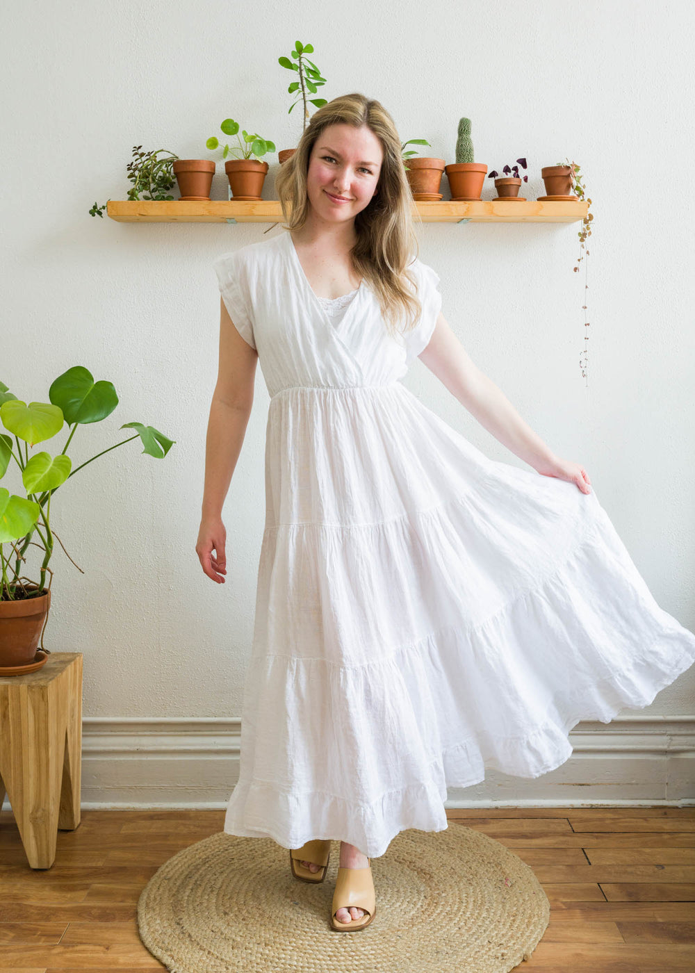 Boho, cottage-core style white linen dress Canada