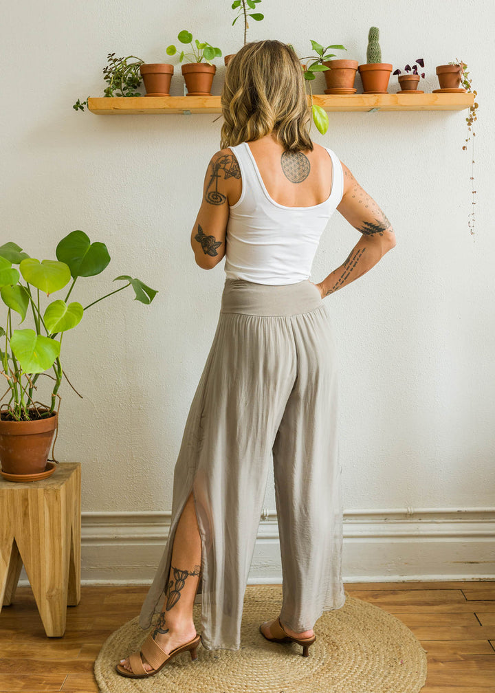 Millie Silk High Rise Pant (Taupe)