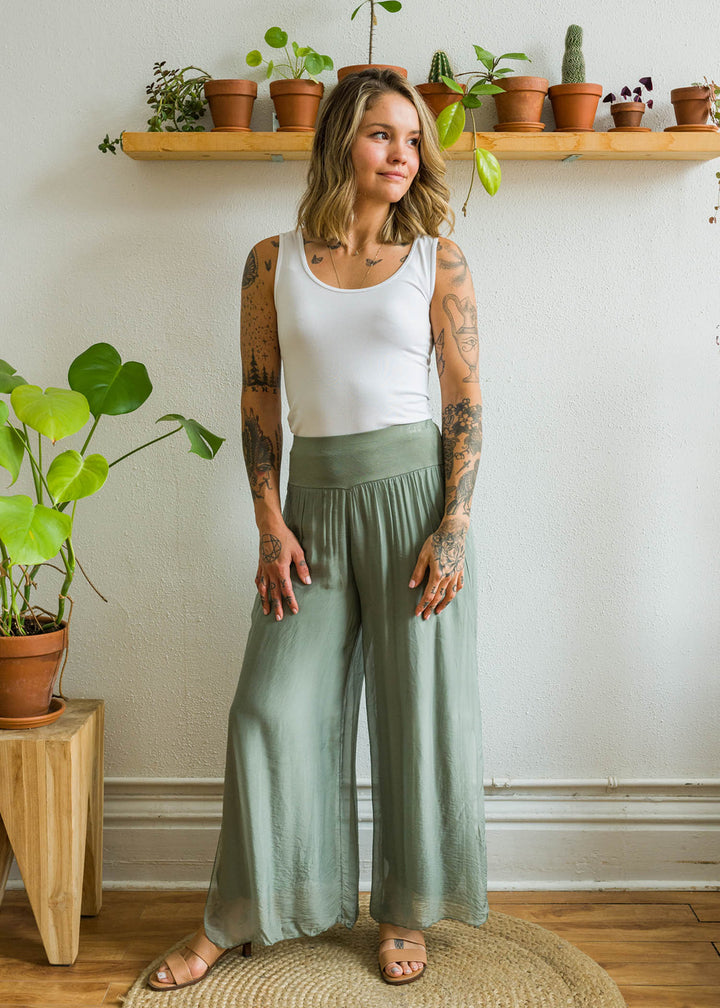 Meo Silk High Rise Pant (Olive)