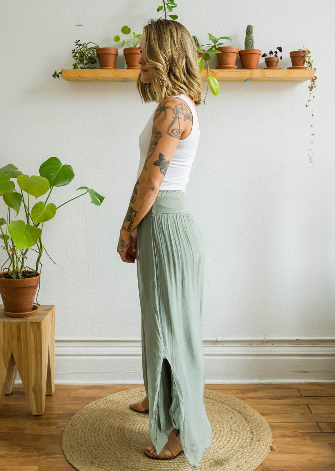 Meo Silk High Rise Pant (Olive)