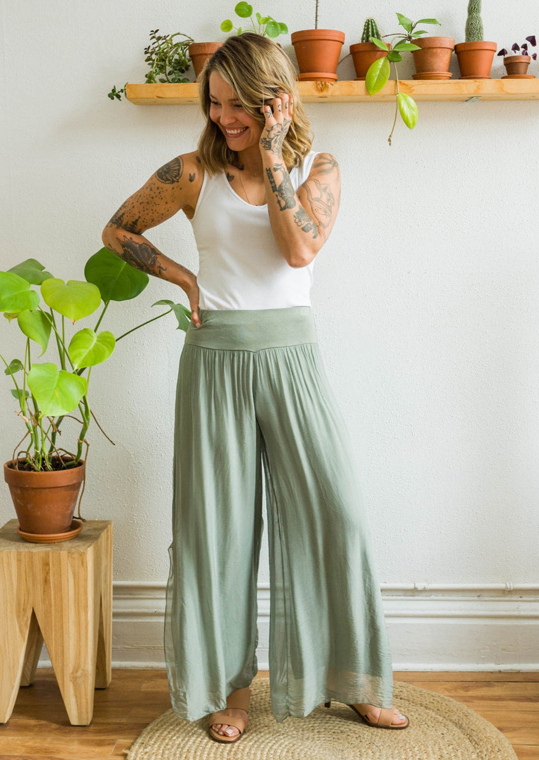 Meo Silk High Rise Pant (Olive)