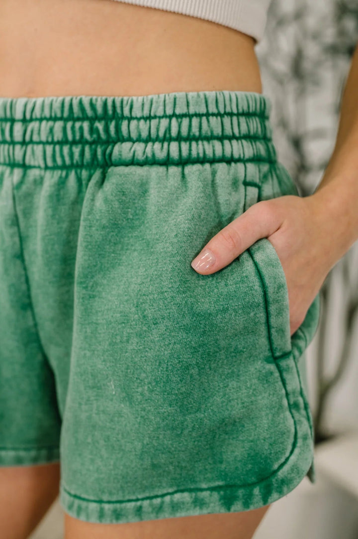 Zen Acid Wash Sweat Shorts (Dark Green)