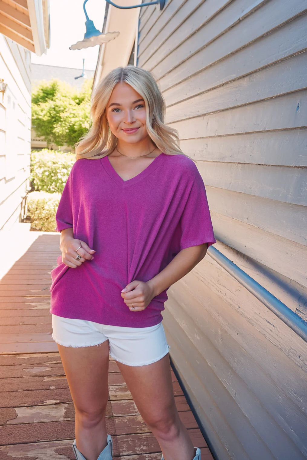 Jolie Slouchy Dolman Tee (Magenta)