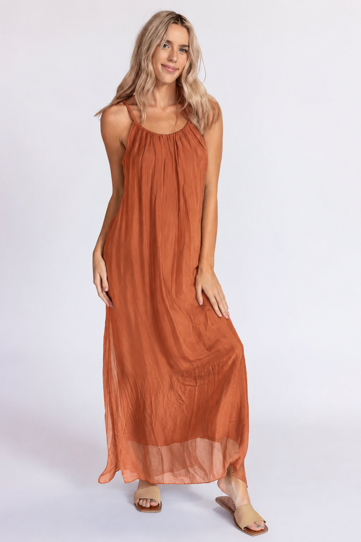 Meo Silk Maxi Dress (Rust)