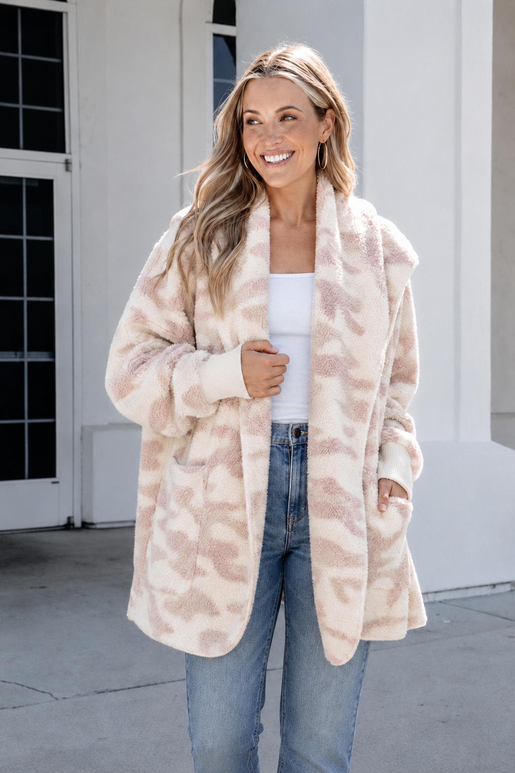 Teddy Bear Plush Cardigan (Dusty Mauve Camo)