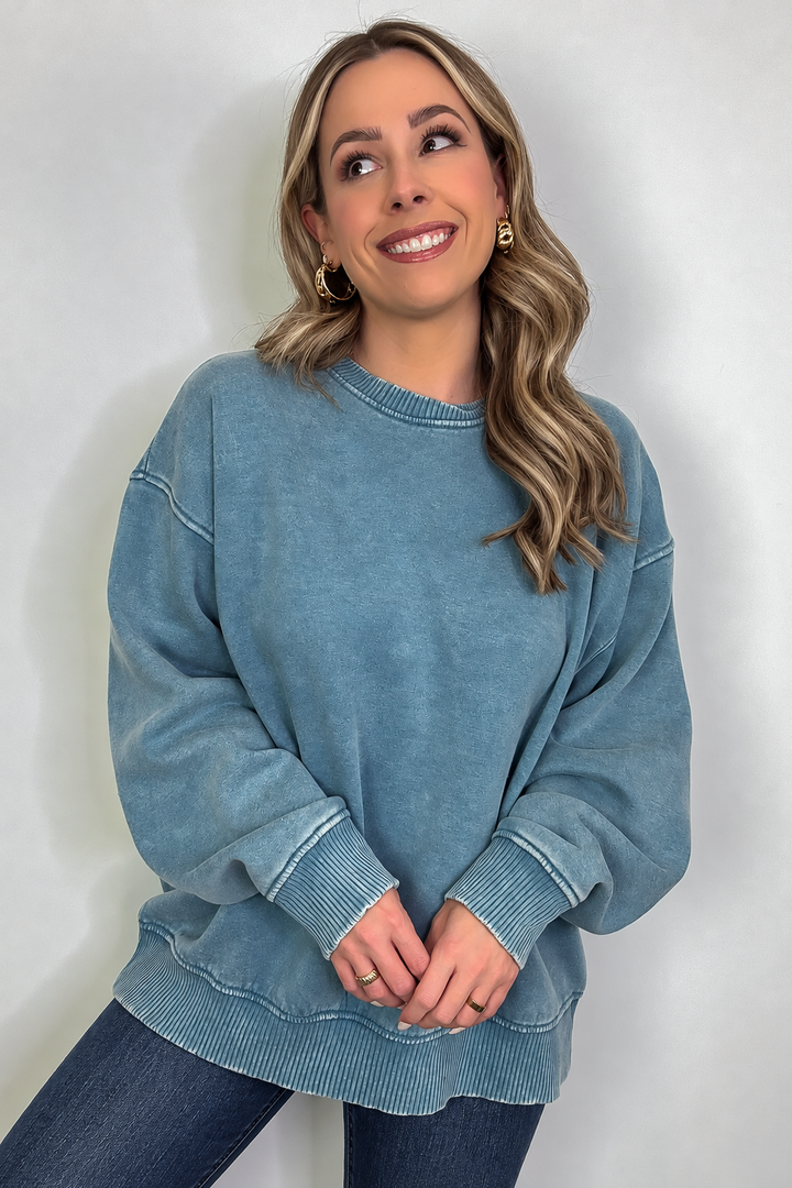 Zen Oversized Fleece Sweatshirt (Blue Grey)