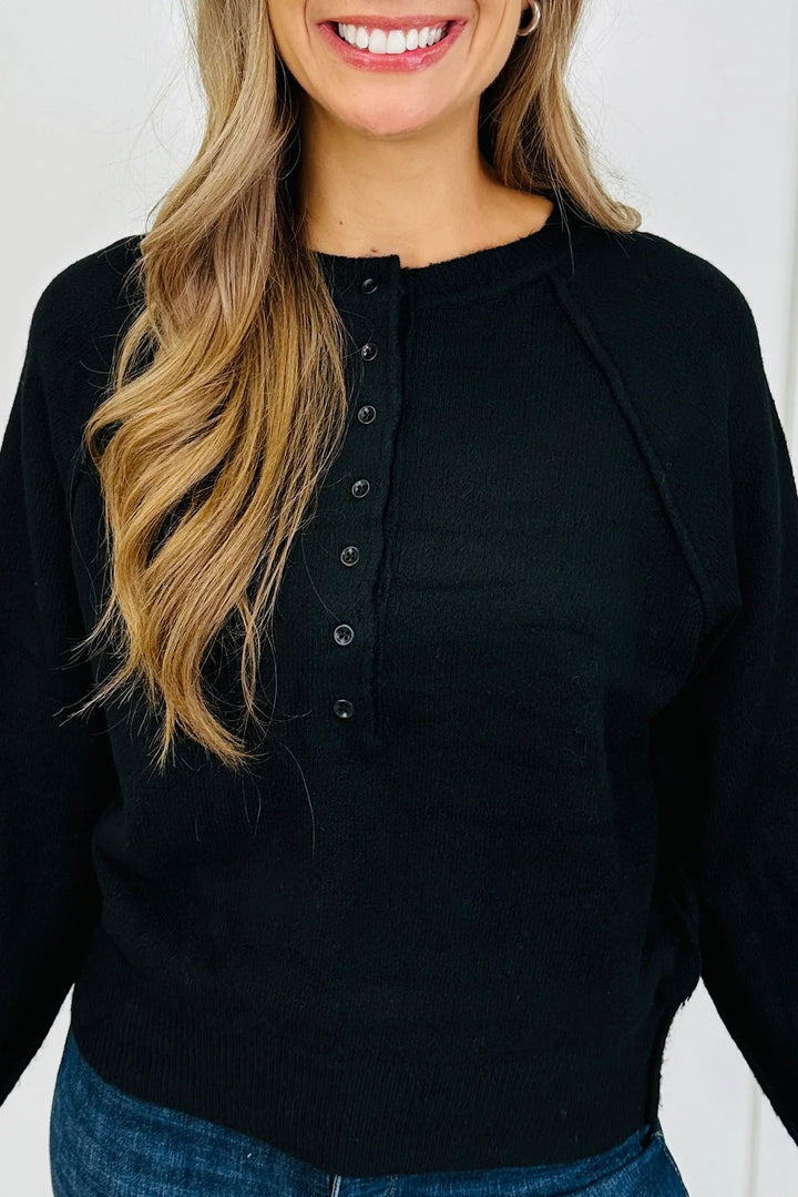 Zen Easy Fit Henley Sweater (Black)