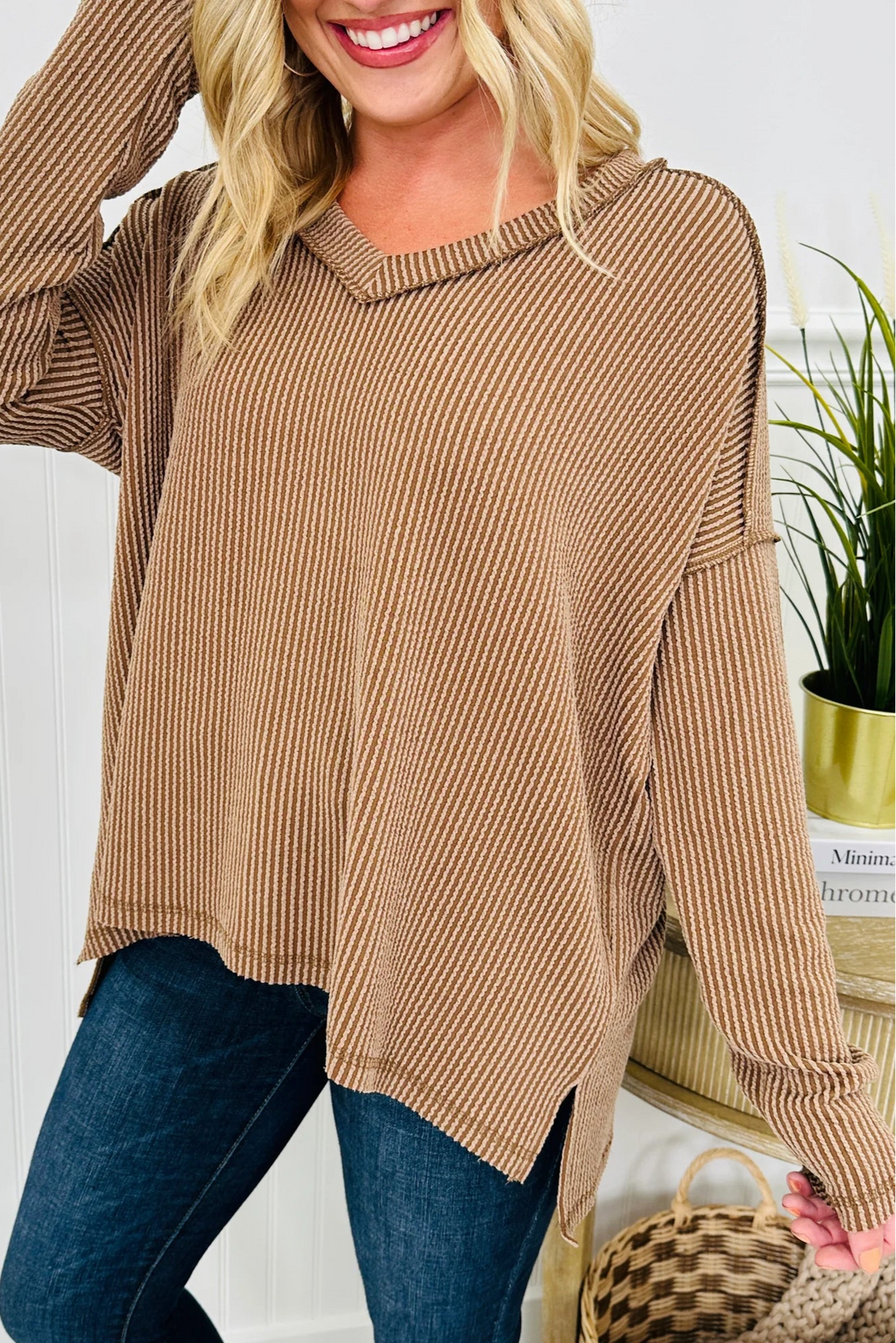 Zen Ribbed Long Sleeve Top (Brown)