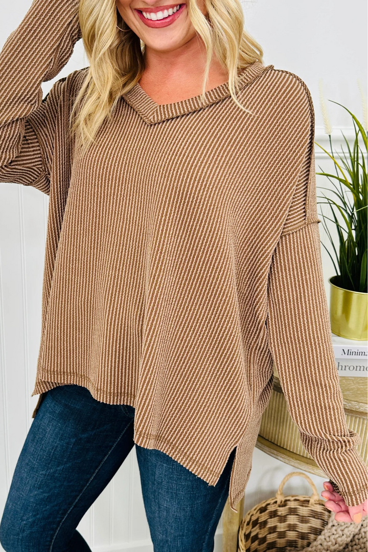 Zen Ribbed Long Sleeve Top (Brown)