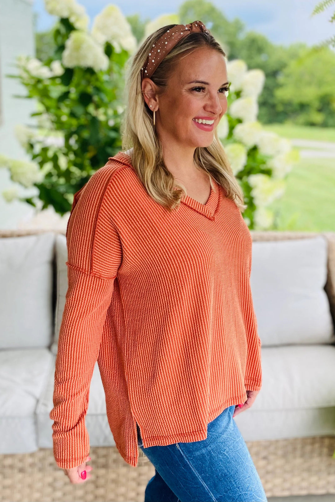 Zen Ribbed Long Sleeve Top (Burnt Orange)