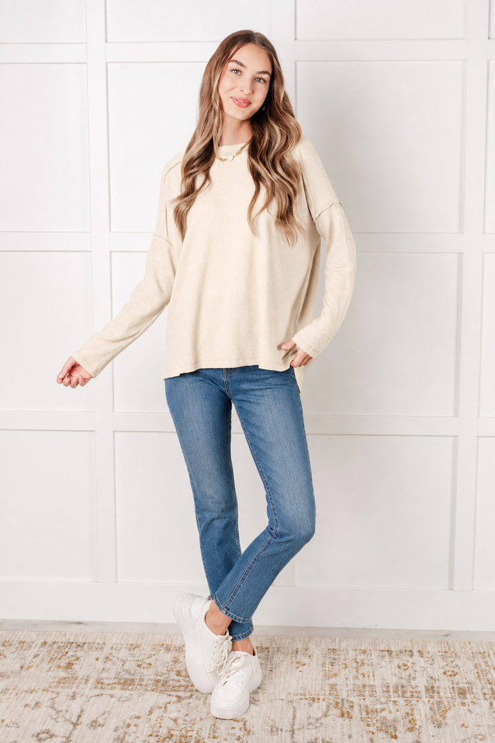 Zen Brushed High-Low Sweater (Sand Beige)