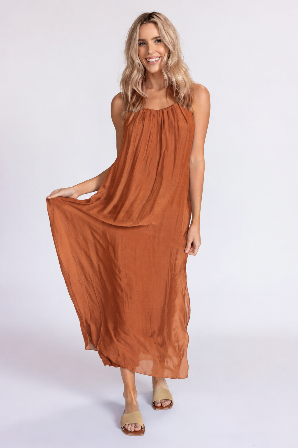 Meo Silk Maxi Dress (Rust)