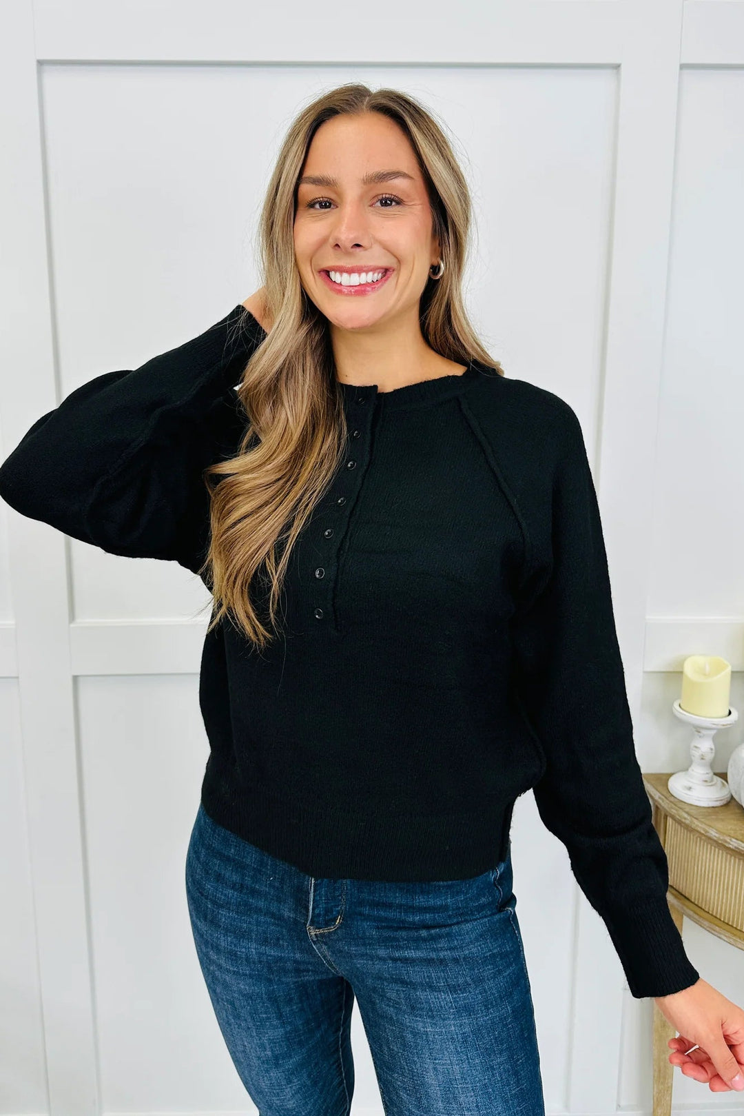 Zen Easy Fit Henley Sweater (Black)