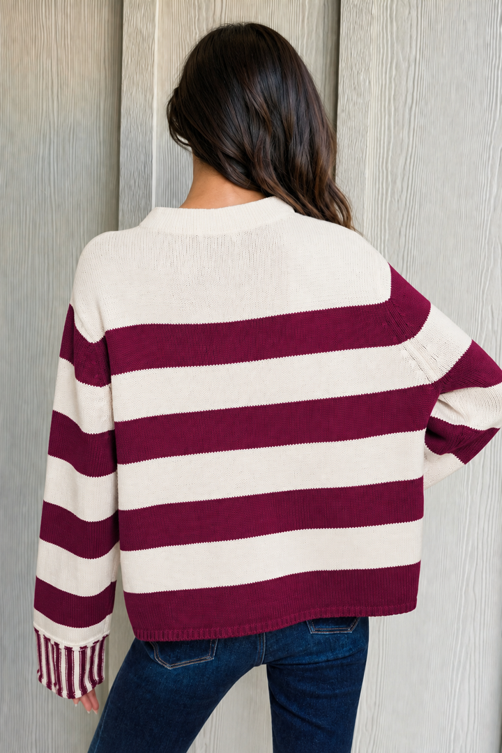 Zen Striped Cotton Sweater (Cabernet)