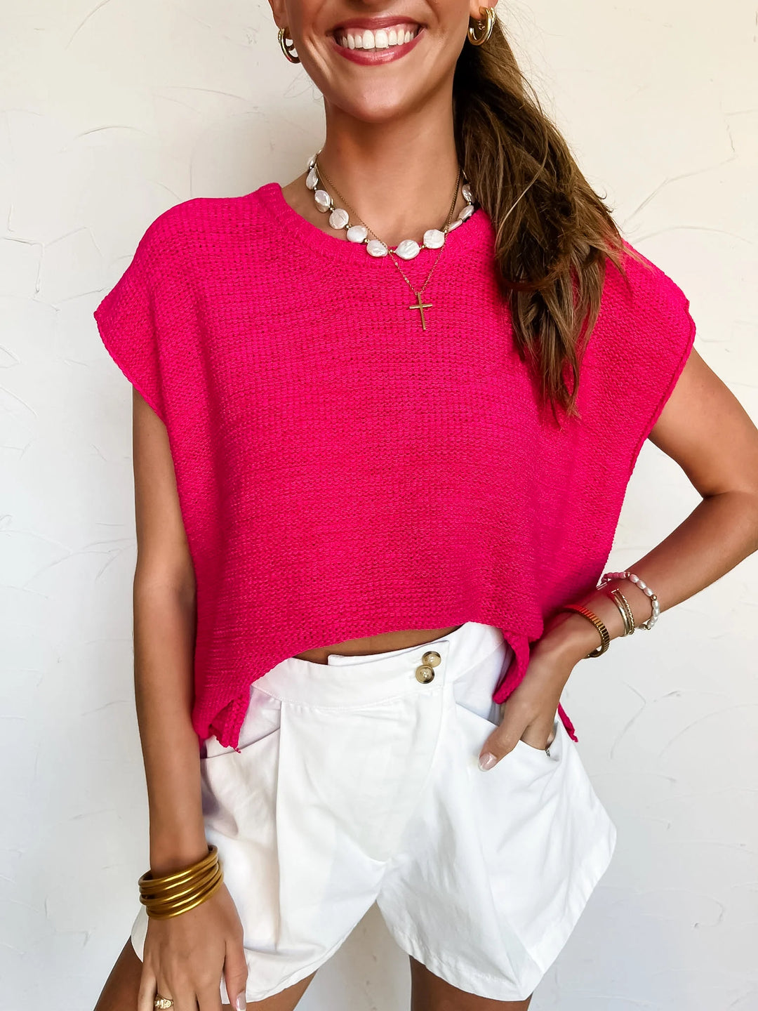 Zen Knit Sweater Tee (Hot Pink)