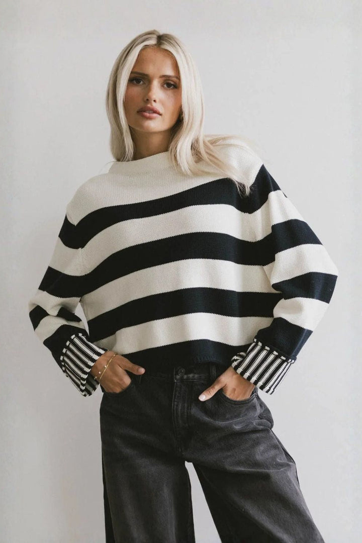 Zen Striped Cotton Sweater (Black)