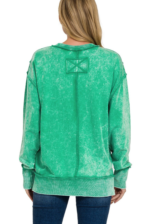 Zen Acid Wash Cotton Sweatshirt (Kelly Green)