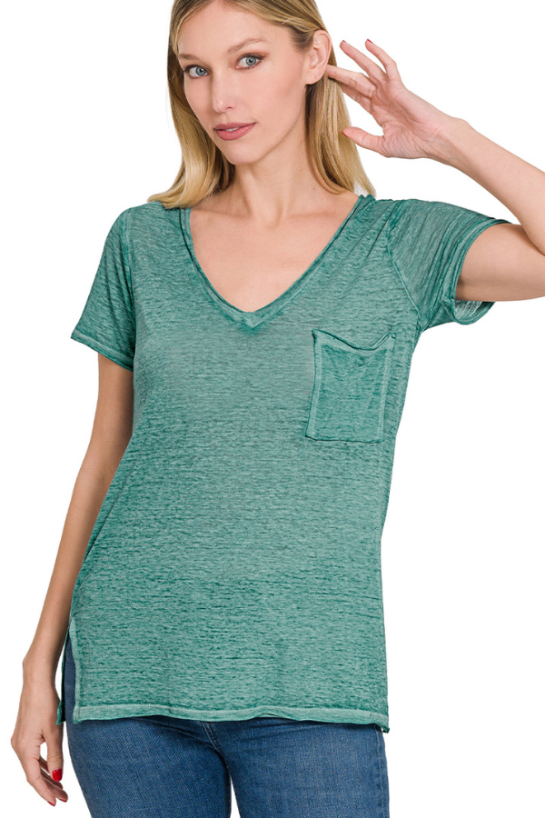 Zen V Burnout Tee (Dusty Teal)