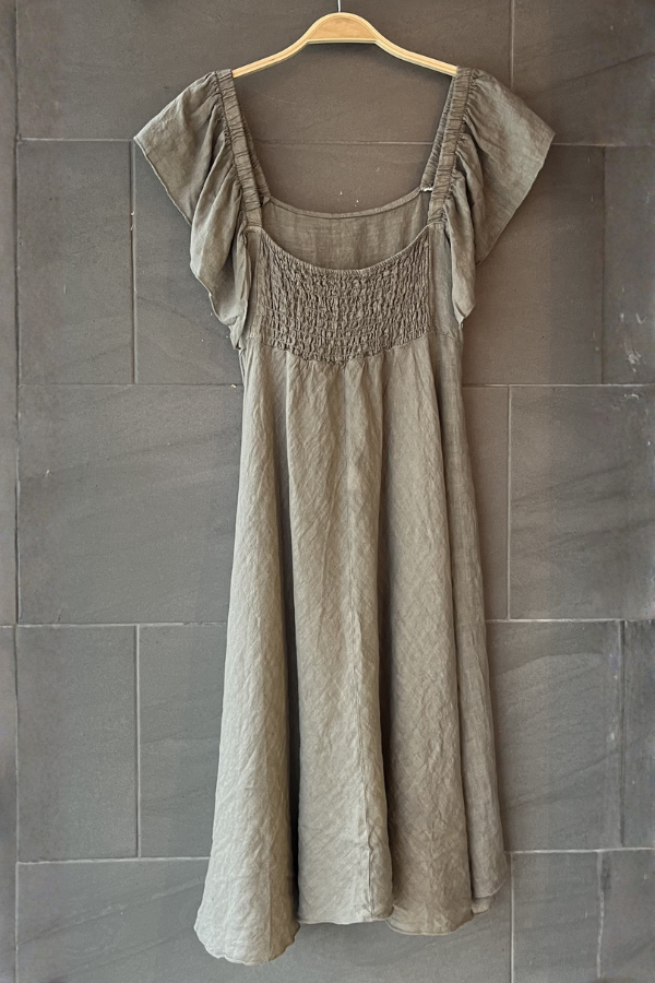 Meo Linen Flutter Dress (Taupe)