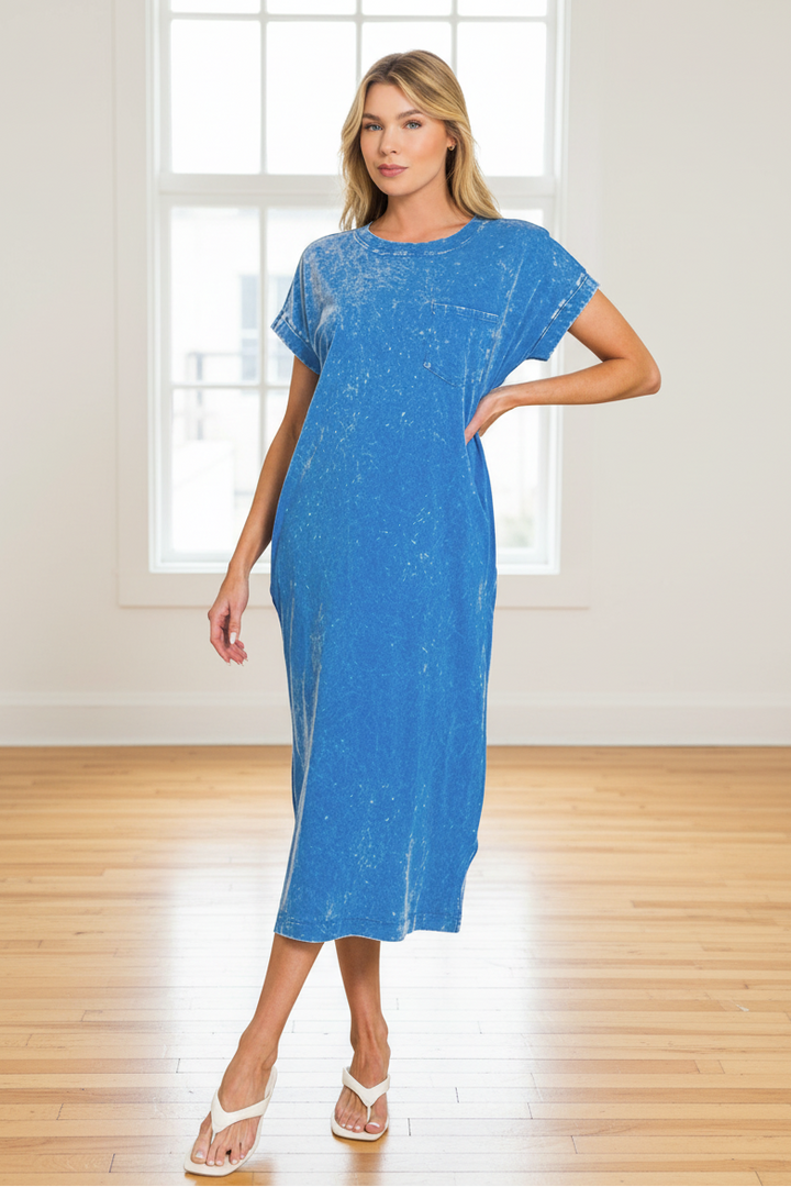 Zen Cotton T-Shirt Midi Dress (Ocean Blue)
