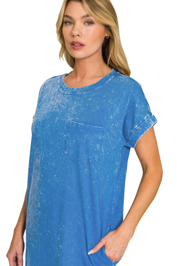 Zen Cotton T-Shirt Midi Dress (Ocean Blue)