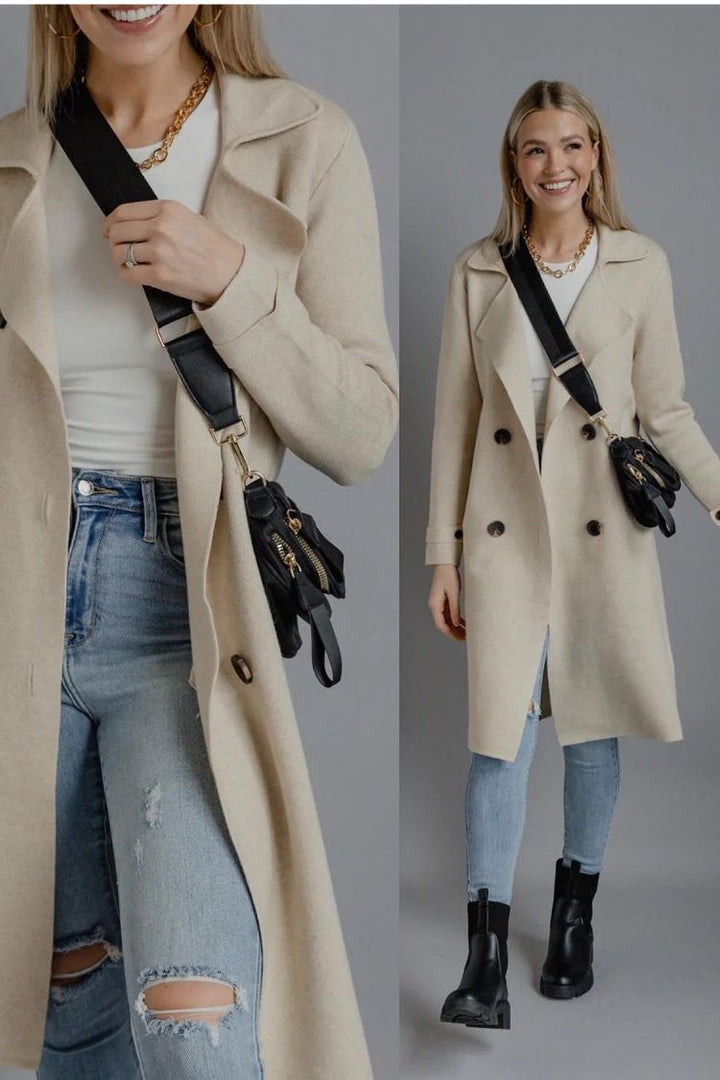 Jolie Cashmere Knit Trench Coat (Oatmeal)