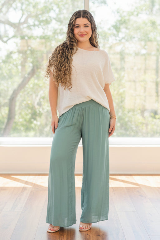 Meo Silk Pants (Light Teal)
