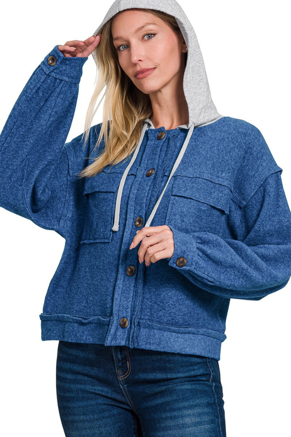 Zen Button-Down Shacket (Light Navy)