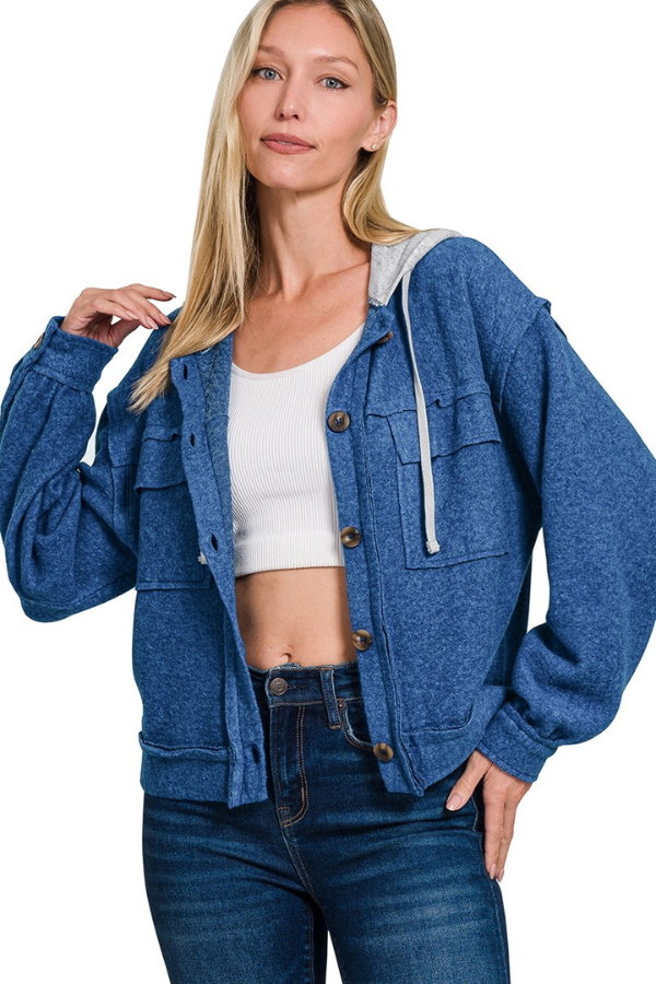 Zen Button-Down Shacket (Light Navy)