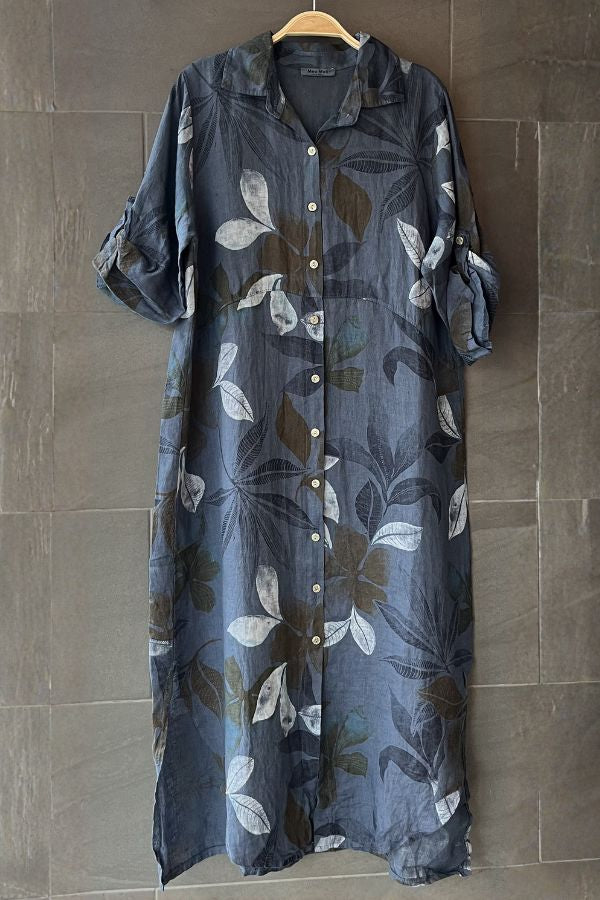 Meo Linen Foliage Dress (Dark Denim)
