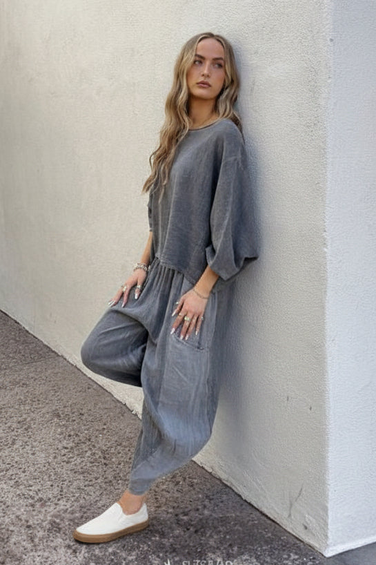 Meo Linen Barrel Pant (Charcoal)
