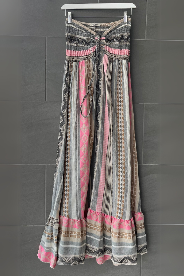Meo Abstract Cotton Maxi Dress (Charcoal/Pink)