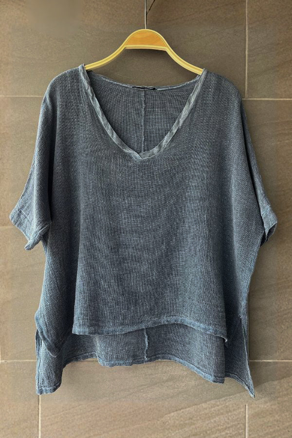 Meo Linen High-Low V Tee (Navy)