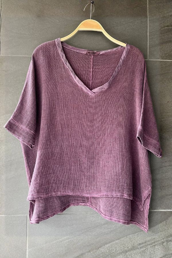 Meo Linen High-Low V Tee (Plum)